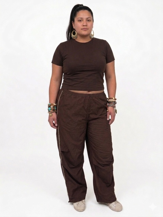 Vanilla Star Pants - VANILLA STAR Parachute Pants- Brown with White Stripe and Drawstrings